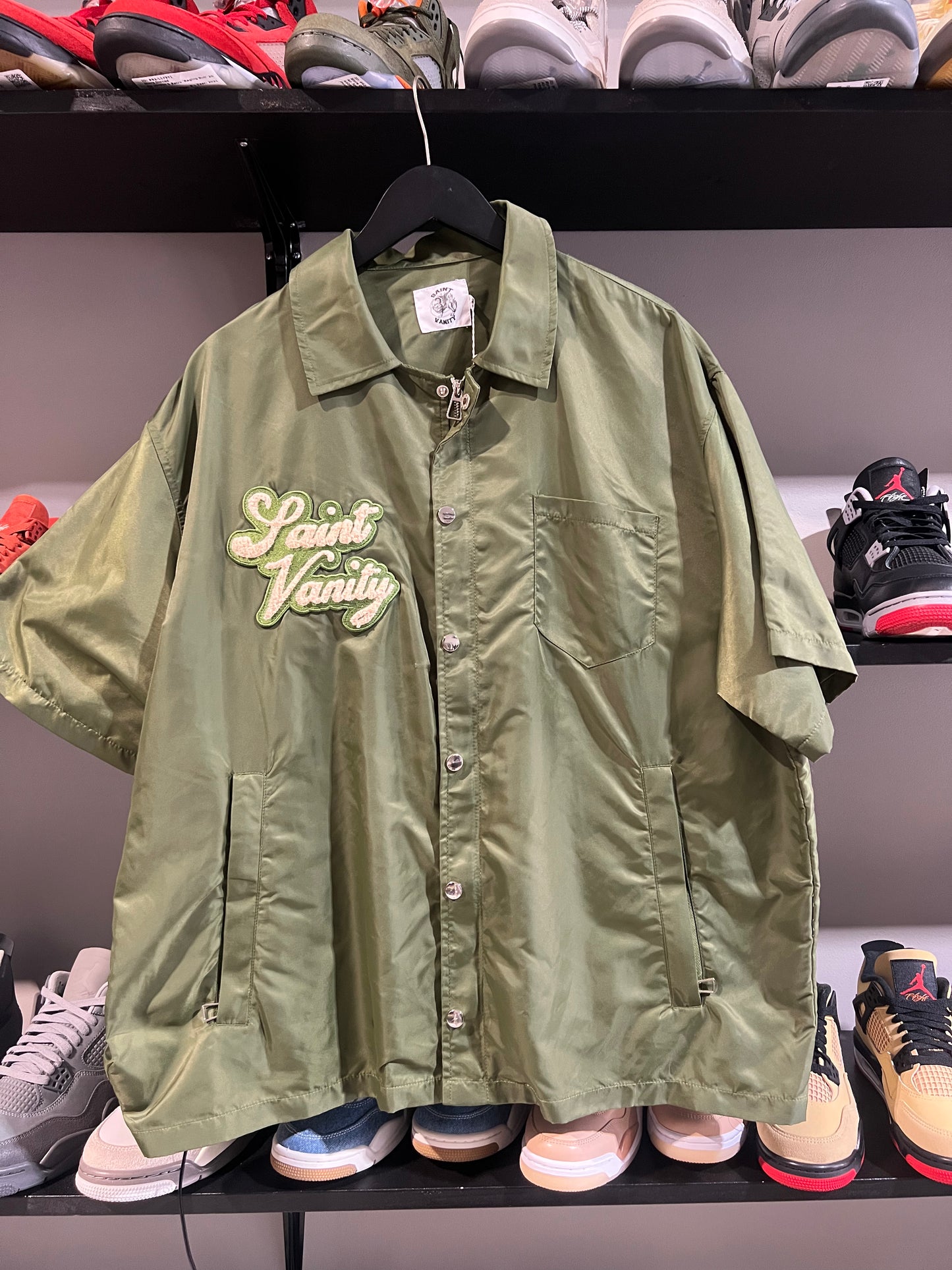 Saint Vanity Nylon Olive Button Up