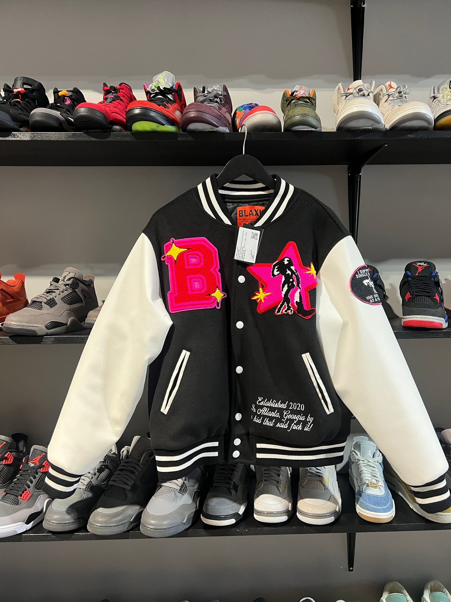 Blaxk brand black/white/pink gentlemens club varsity