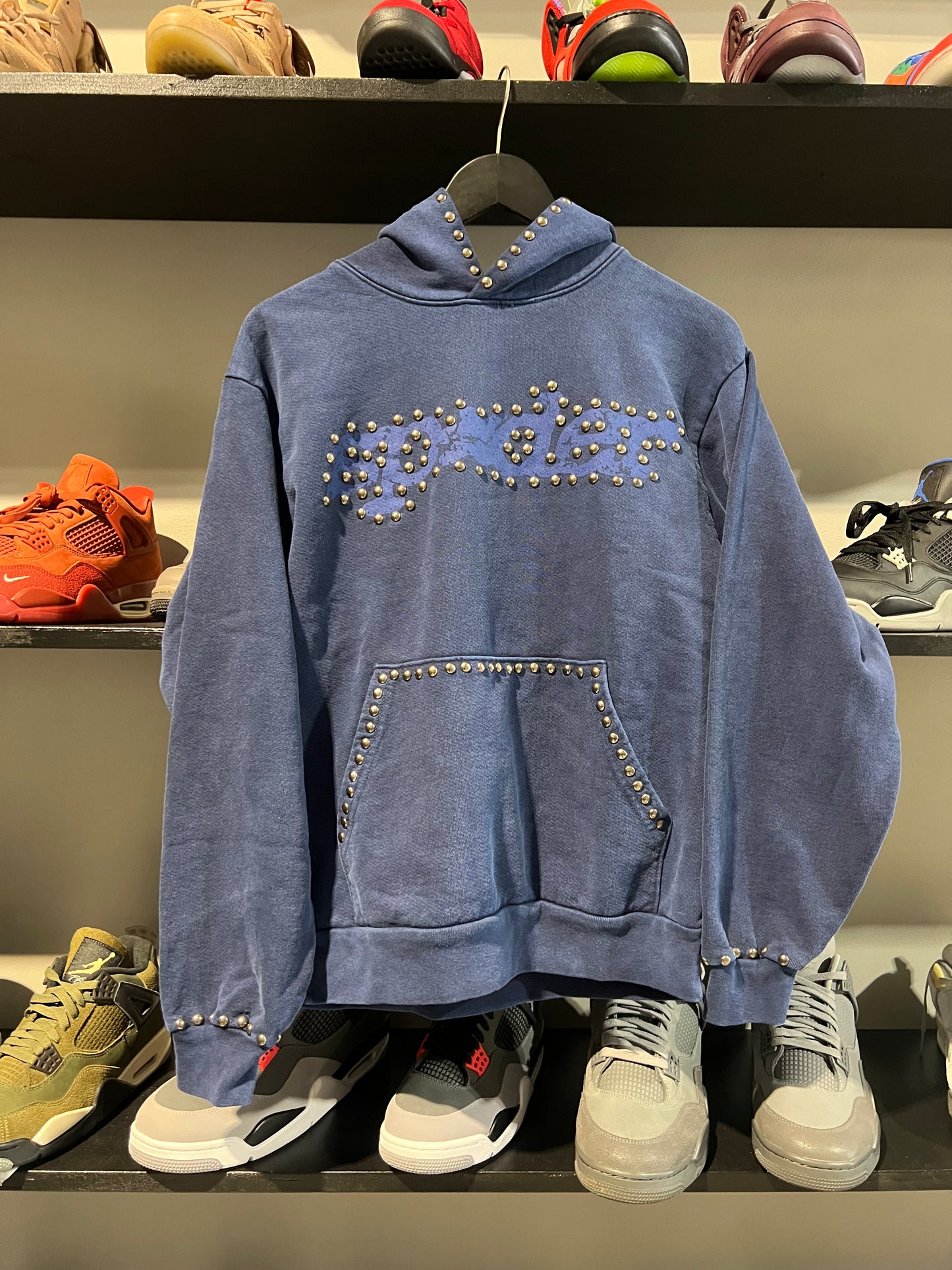 Sp5der Studded Punk V3 Blue Hoodie