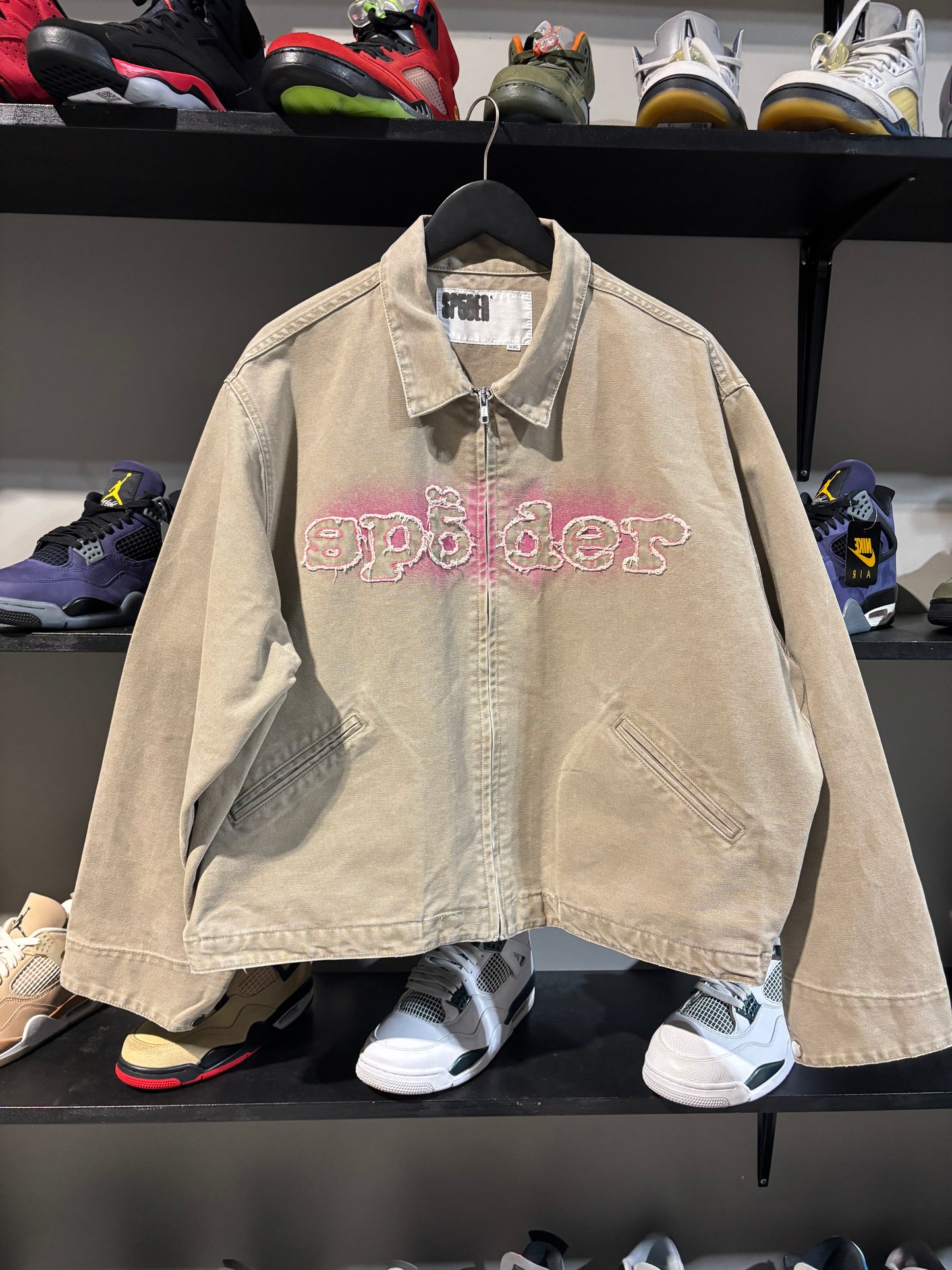 Khaki and Pink Sp5der Jacket Size XXL
