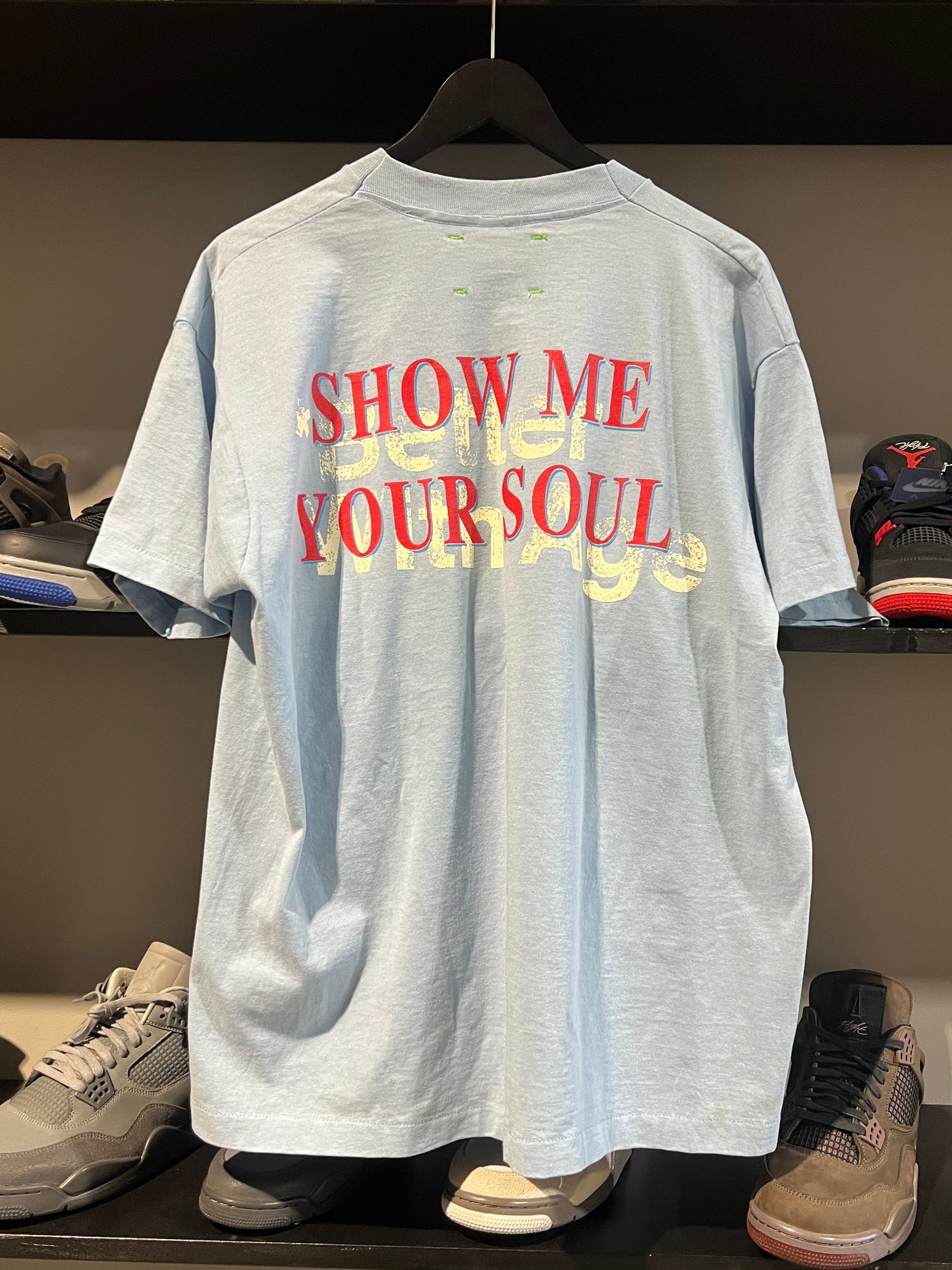 better with age expose yourself light blue tee