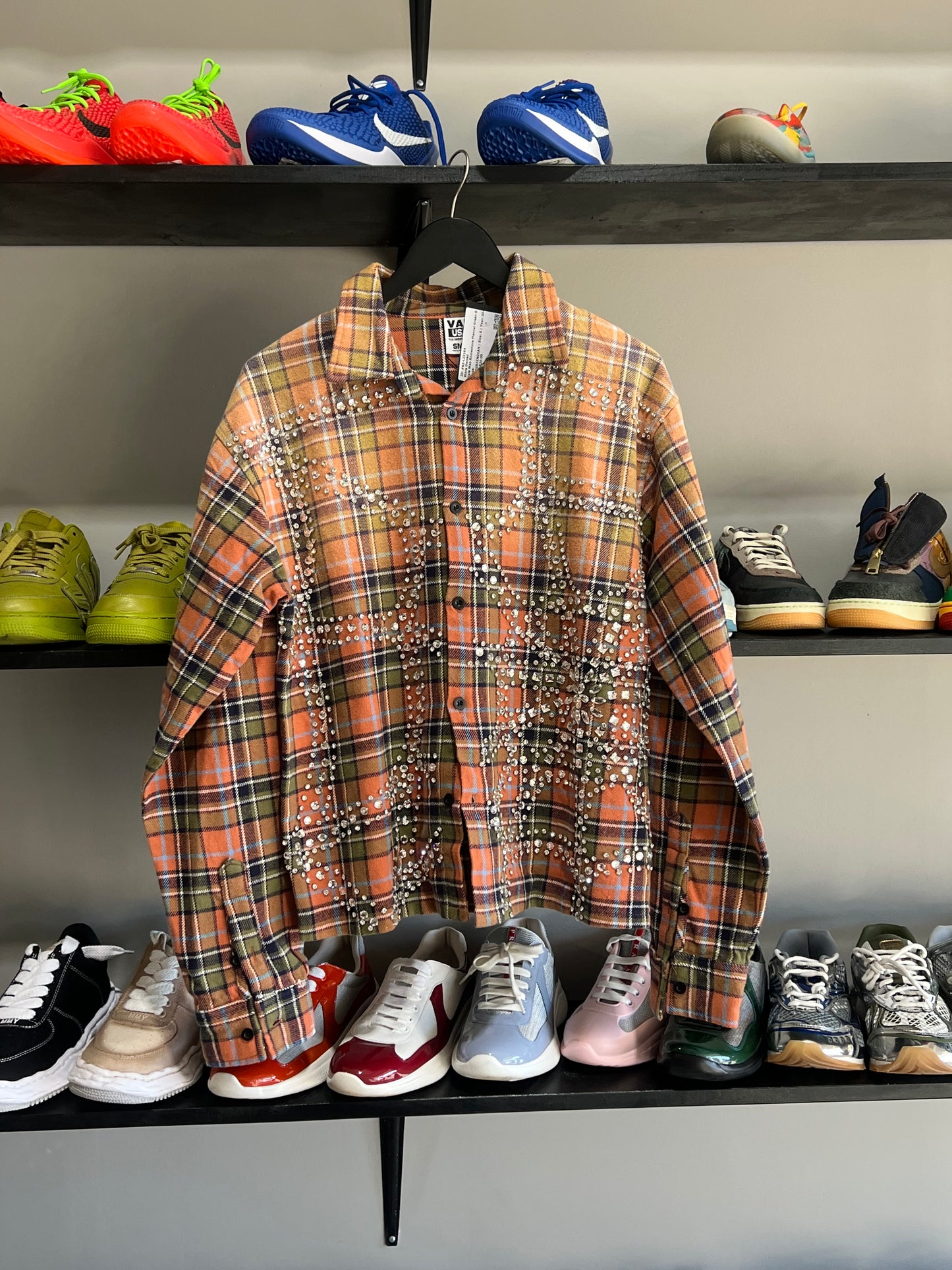 Vale Web Rhinestone Flannel Green Orange