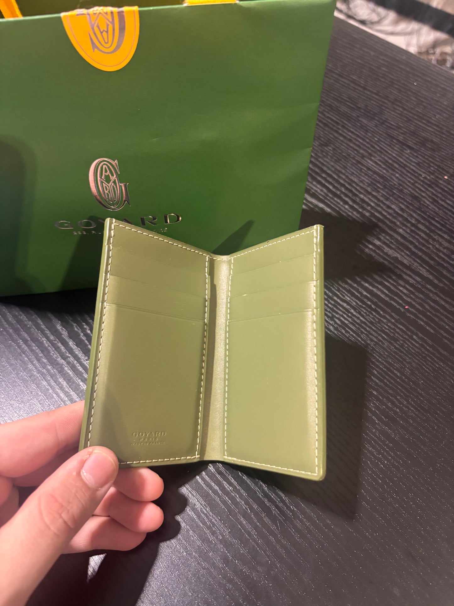 goyard army green wallet