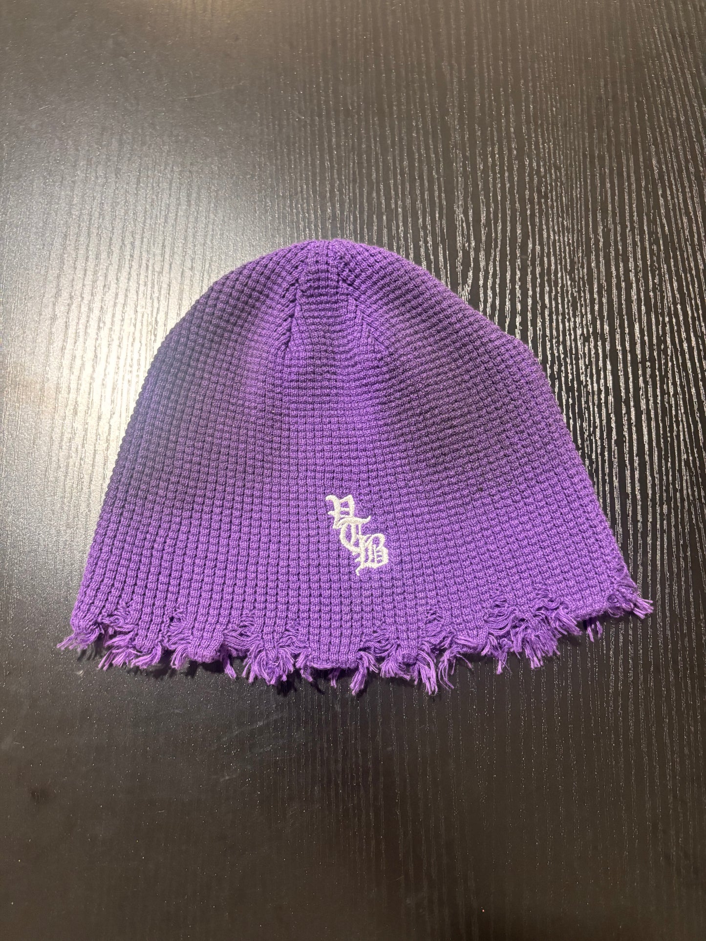 vertabrae purple distressed beanie
