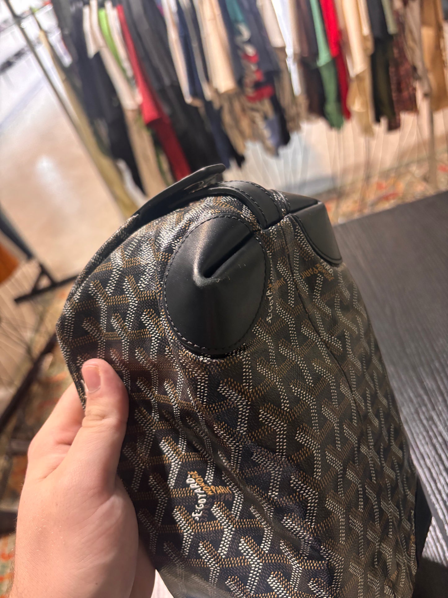 goyard brown and black toiletry bag