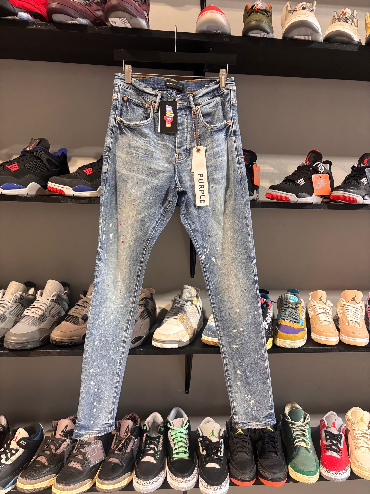 Purple jeans splatter light wash