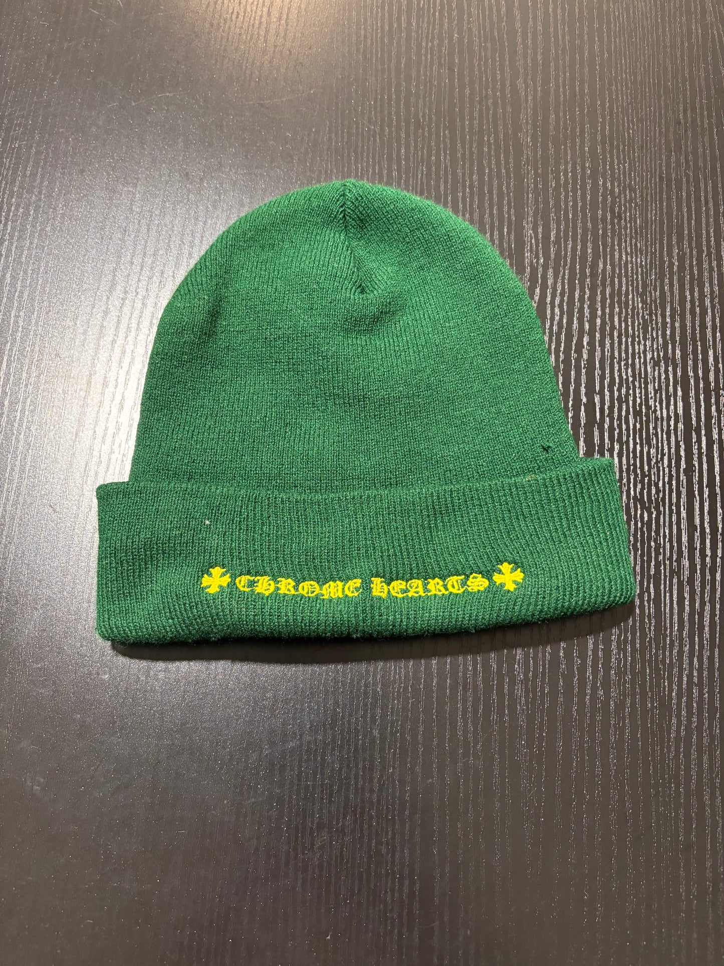 Chrome hearts green and yellow spec beanie