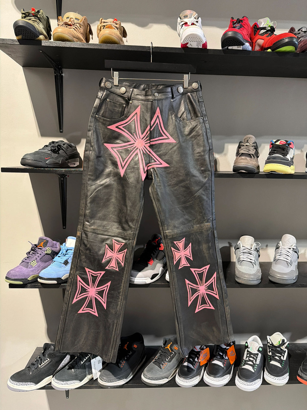 Vale Leather Croxx Pants Pink And Black