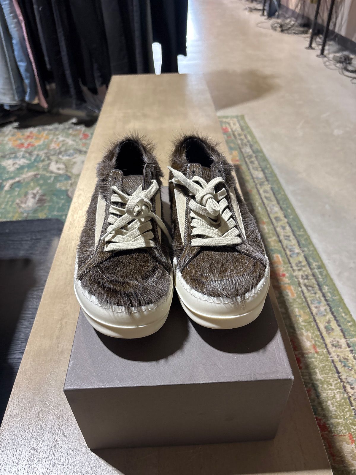 Rick Owens Vintage Sneaks Unshaved Cow Leather Indigo Milk - Pre-Owned