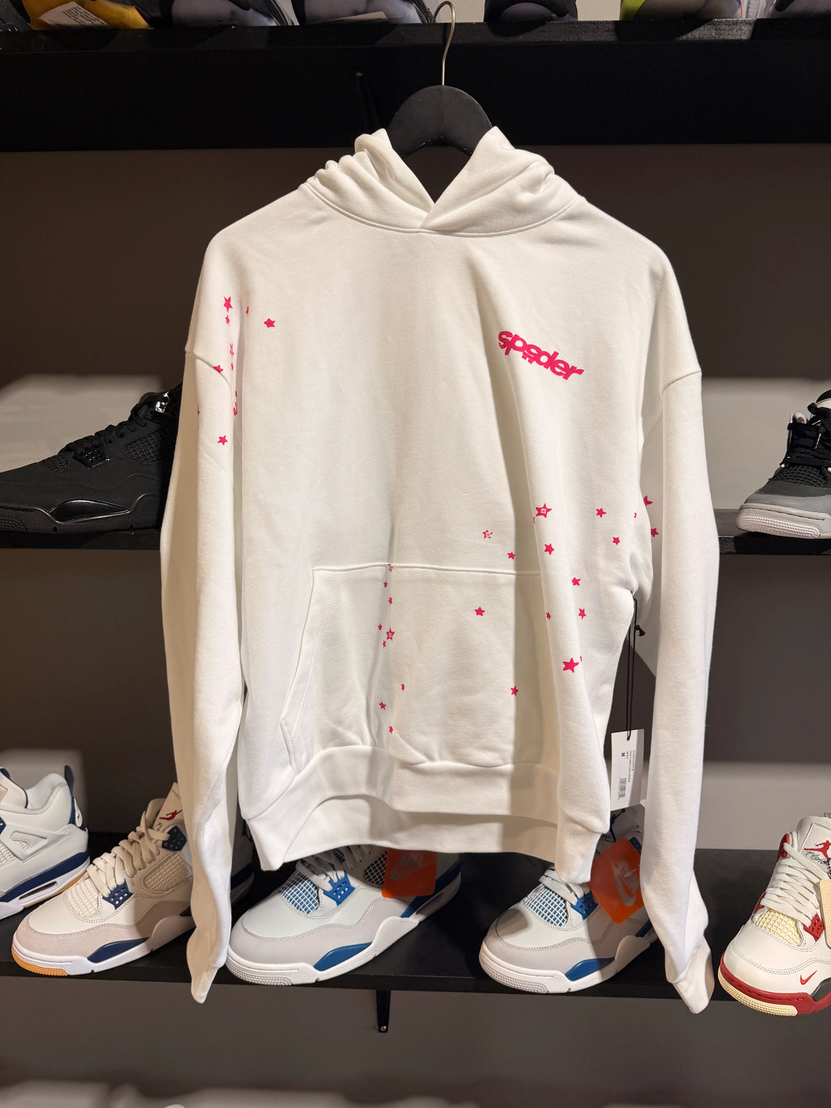 Sp5der Fractured Logo White/Pink Hoodie