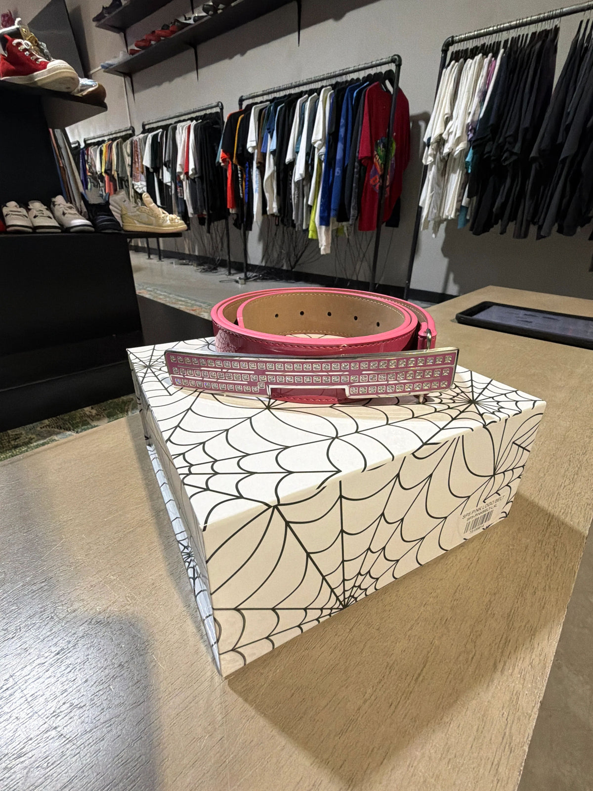 Sp5der Pink Sp5 Rhinestone Belt