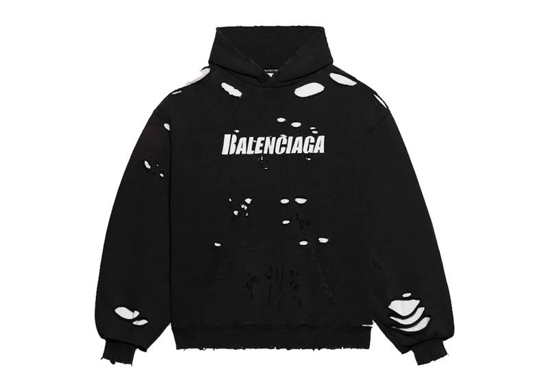 black and white balenciaga distressed hoodie