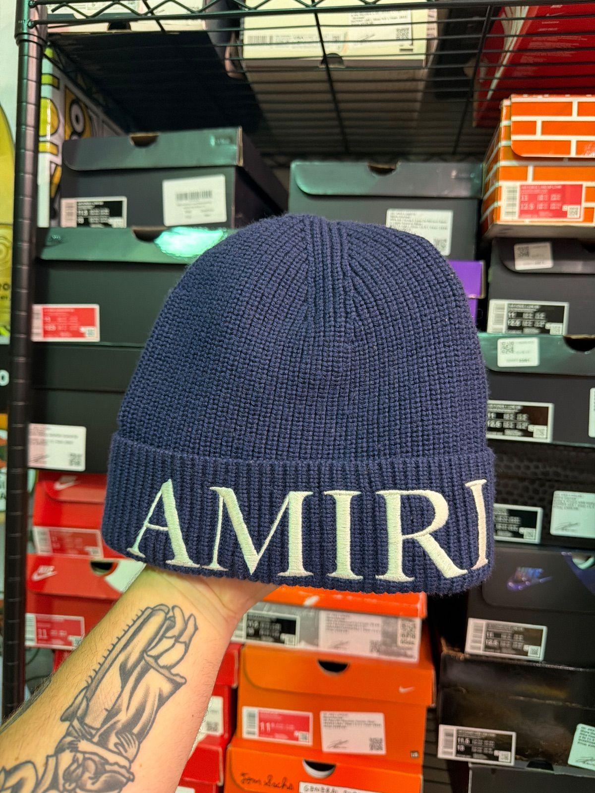 Navy/White Amiri Spellout Beanie