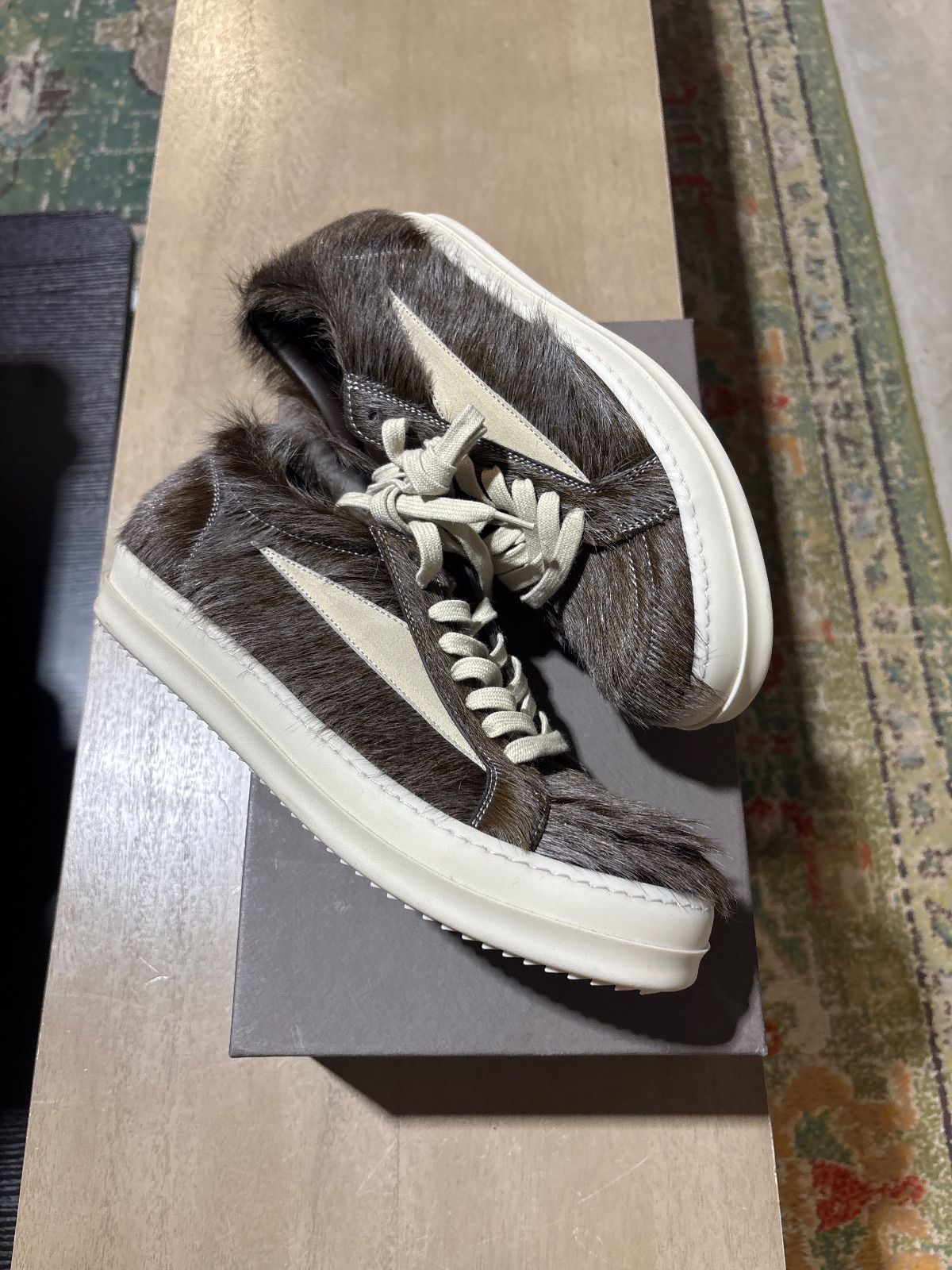 Rick Owens Vintage Sneaks Unshaved Cow Leather Indigo Milk - Pre-Owned
