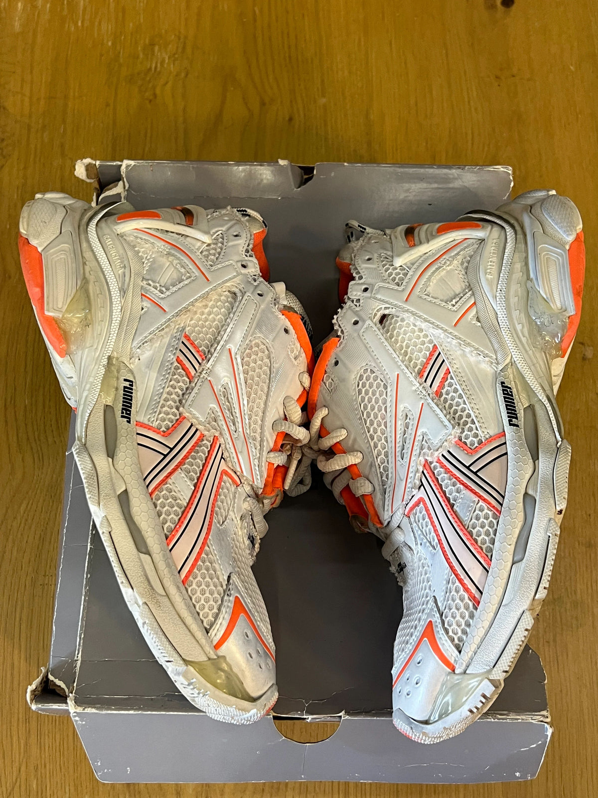 Balenciaga Runner Sneaker White Orange Used Sz 11 - Pre-Owned