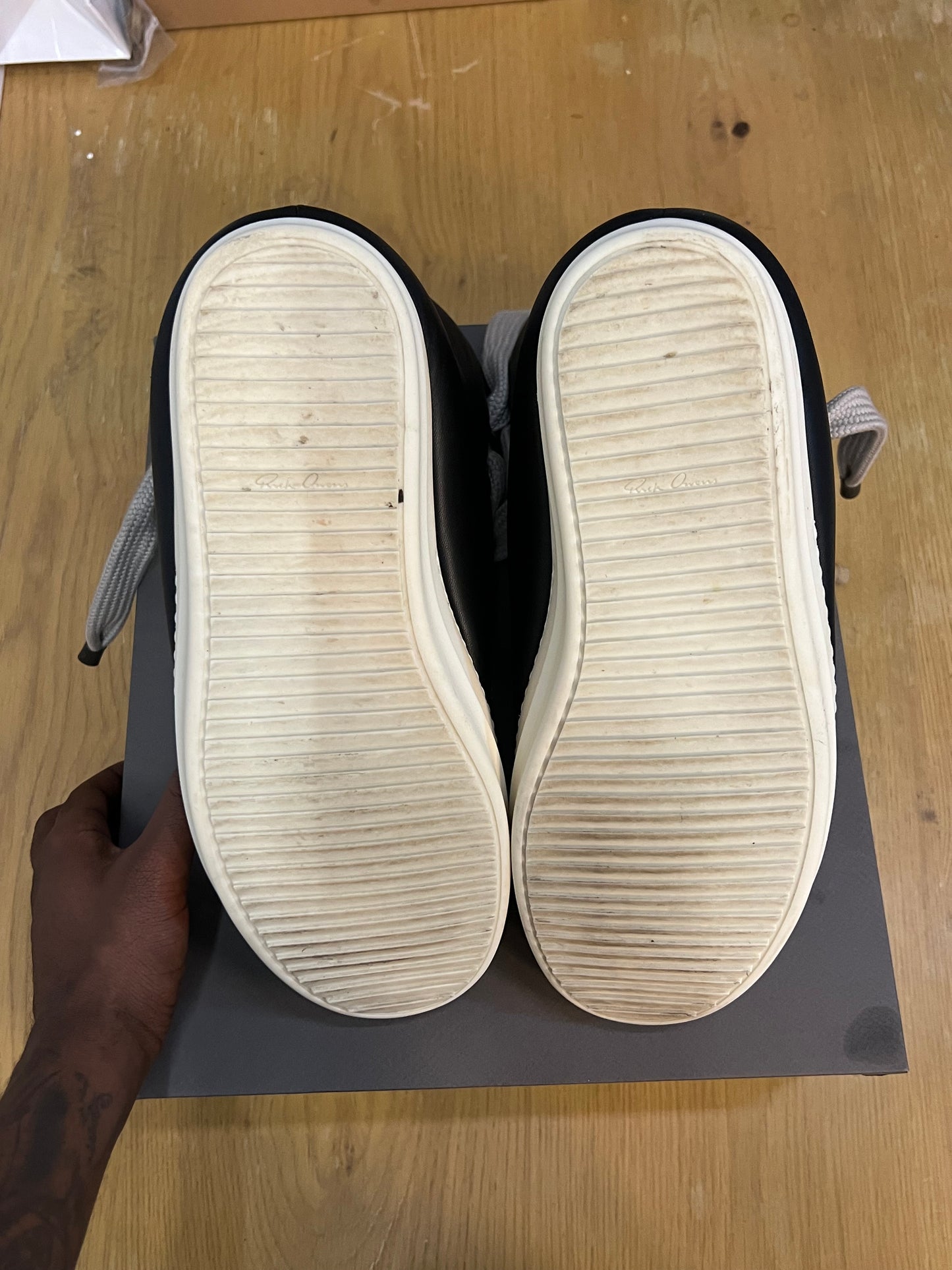 Rick Owens Luxor Jumbo Lace Padded Sneaker Black Milk Used