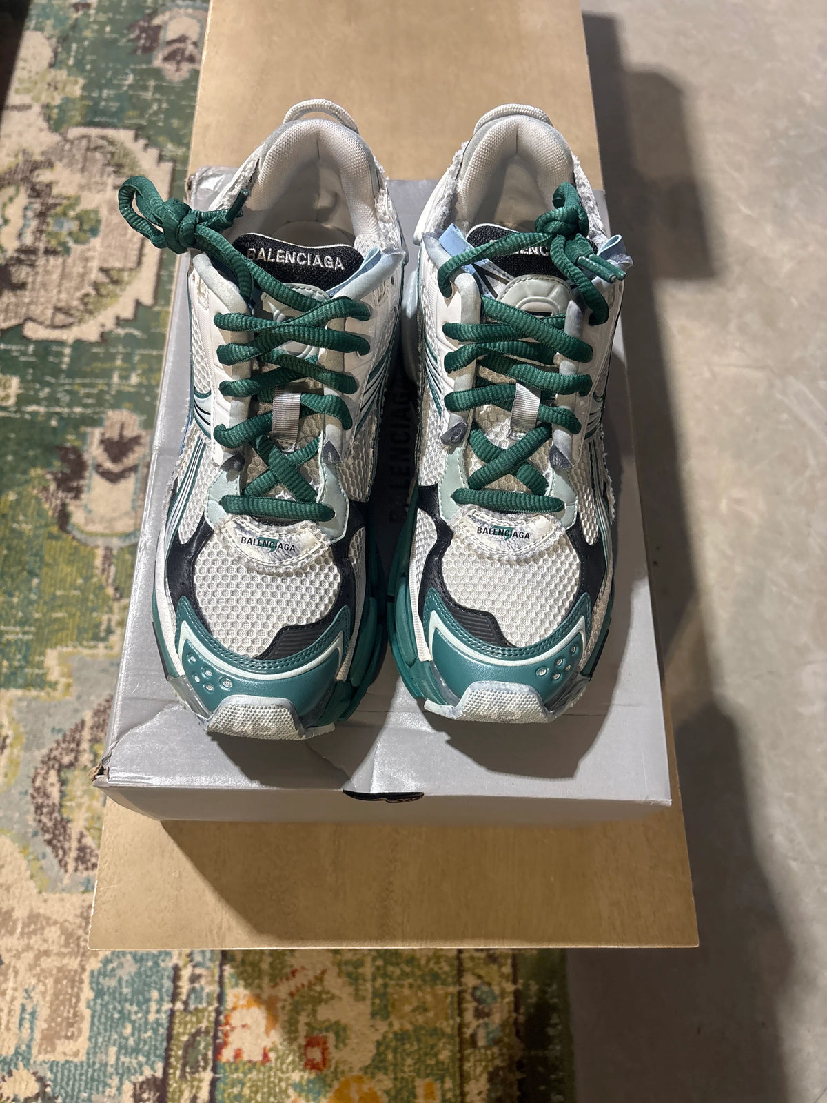 Balenciaga Runner White/Green/Blue Used Sz 10 - Pre-Owned