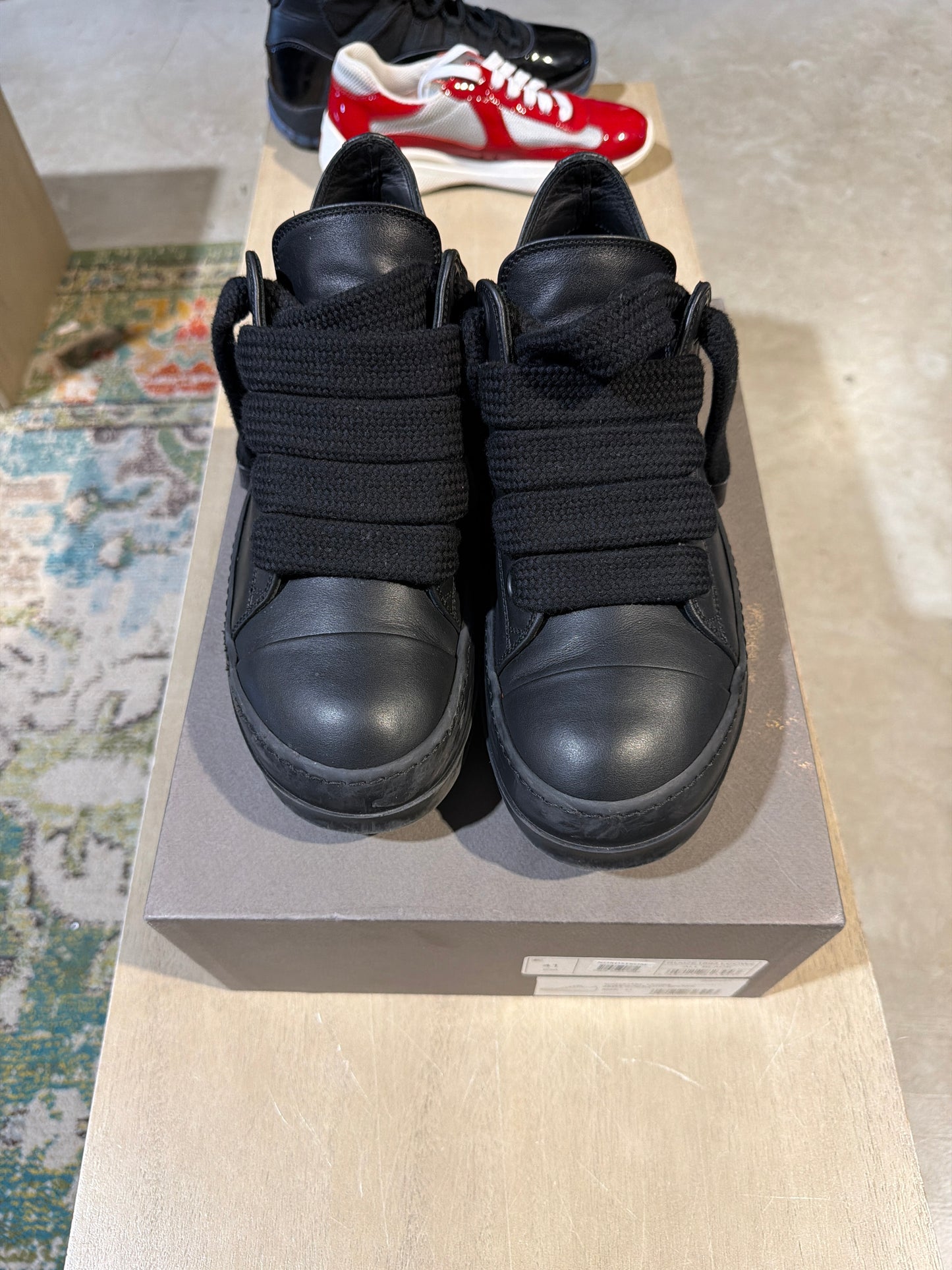 Rick Owens Black/Black Jumbo Lace Ramone Used Sz 8