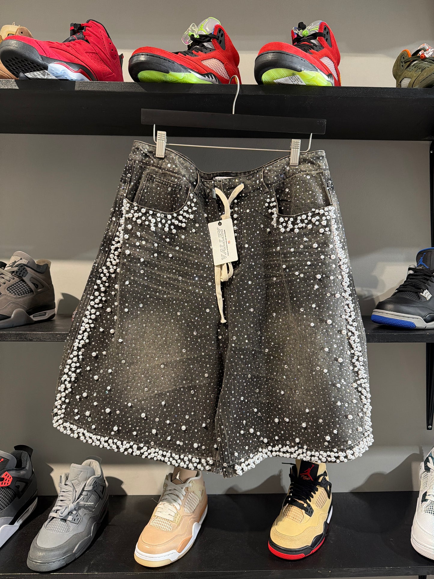 Vale Rhinestone and Pearls Black Jorts