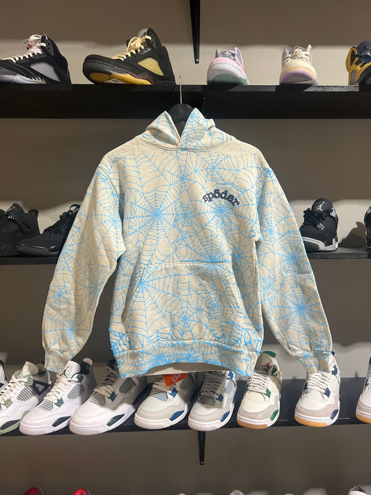 Sp5der blue grey aop web hoodie