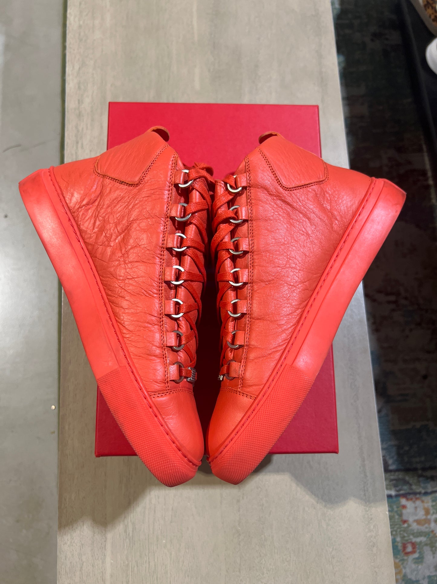 BALENCIAGA ARENAS SOFT RED ON RED LEATHER