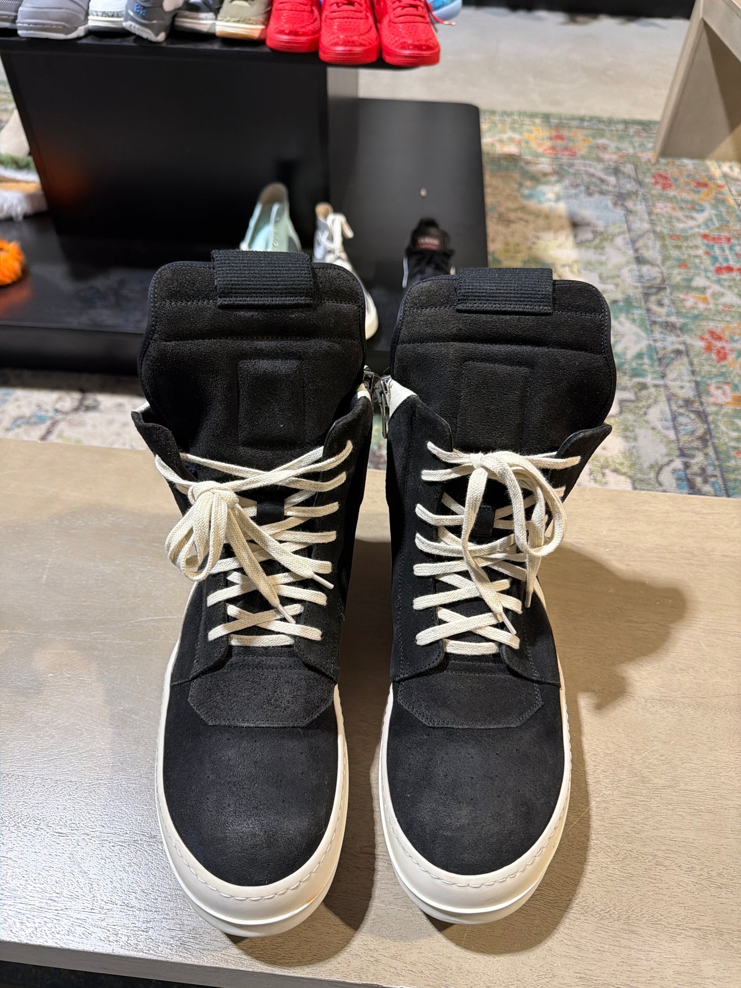 Rick Owens Geobasket Black/White Suede Sz 11 NB