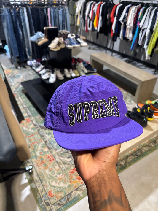 Supreme Black/Purple Spellout Nylon Hat
