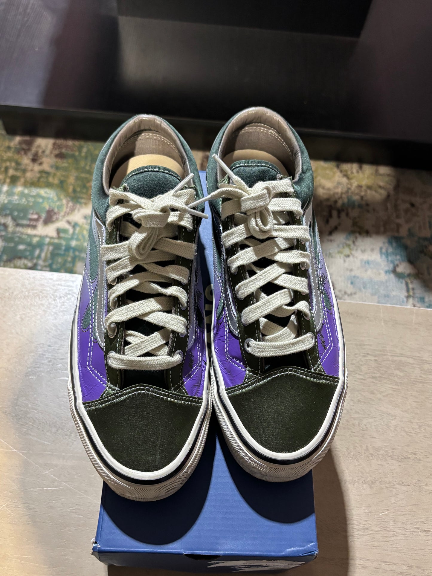 Vans Old Skool Purple/Green Flame Used Sz 9.5