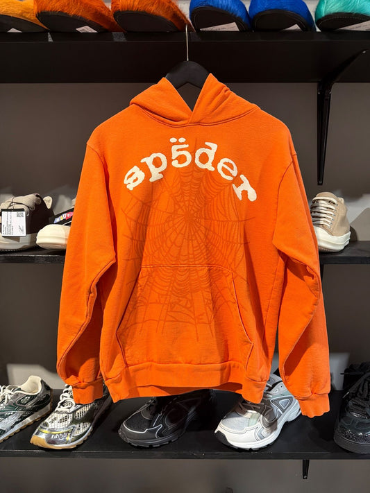 Sp5der Orange and White Web Hoodie