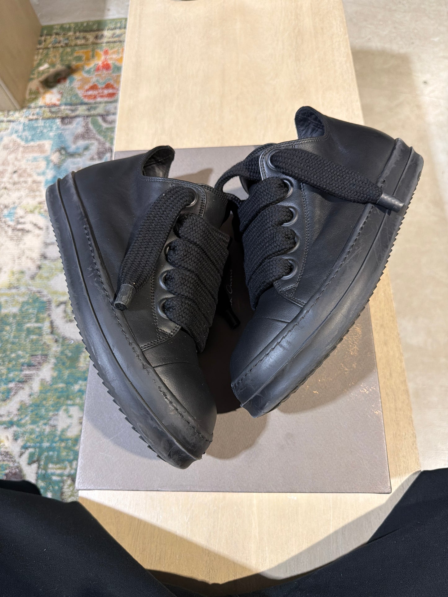 Rick Owens Black/Black Jumbo Lace Ramone Used Sz 8