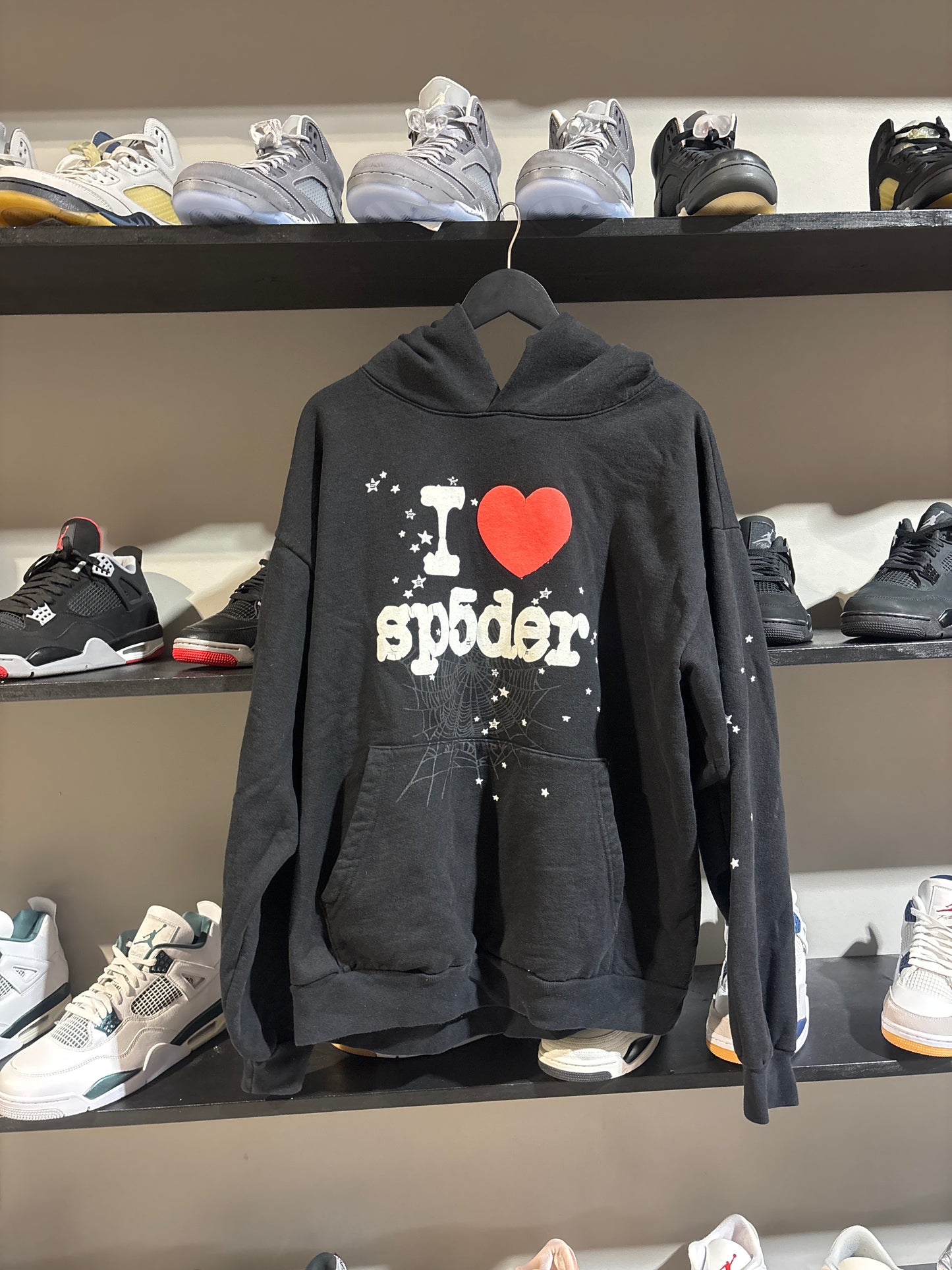 Black I Love Sp5der Hoodie Sz L