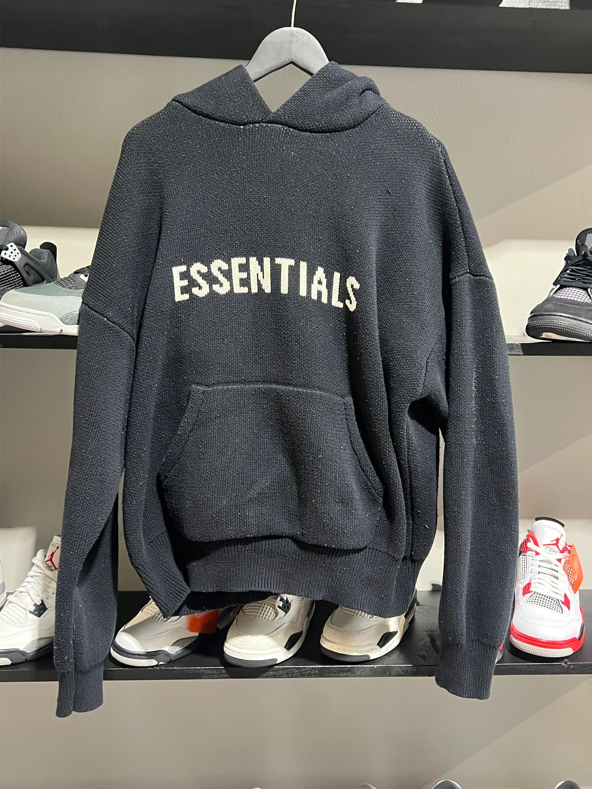 Essentials Fog Knitted Hoodie Black Sz Large - Pre-Owned