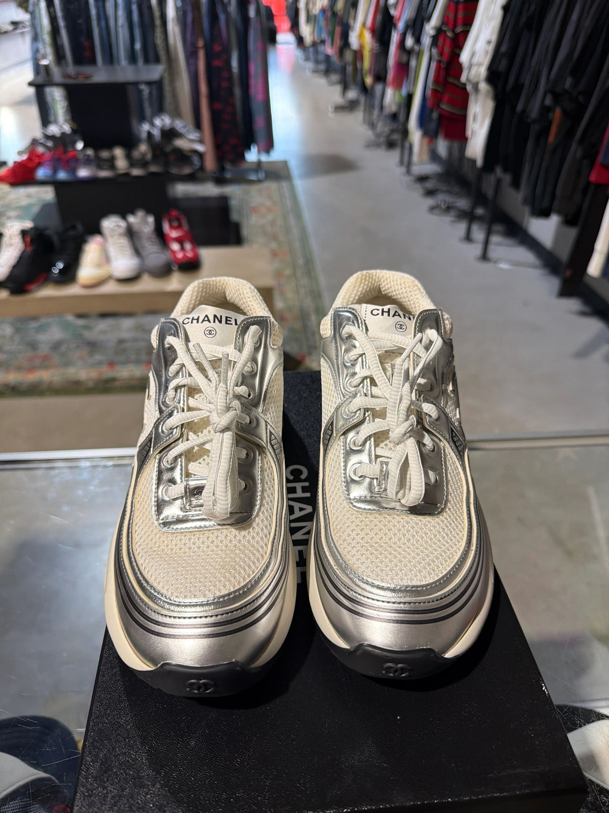 Chanel Trainer Grey/Black Used Sz 6 - Pre-Owned