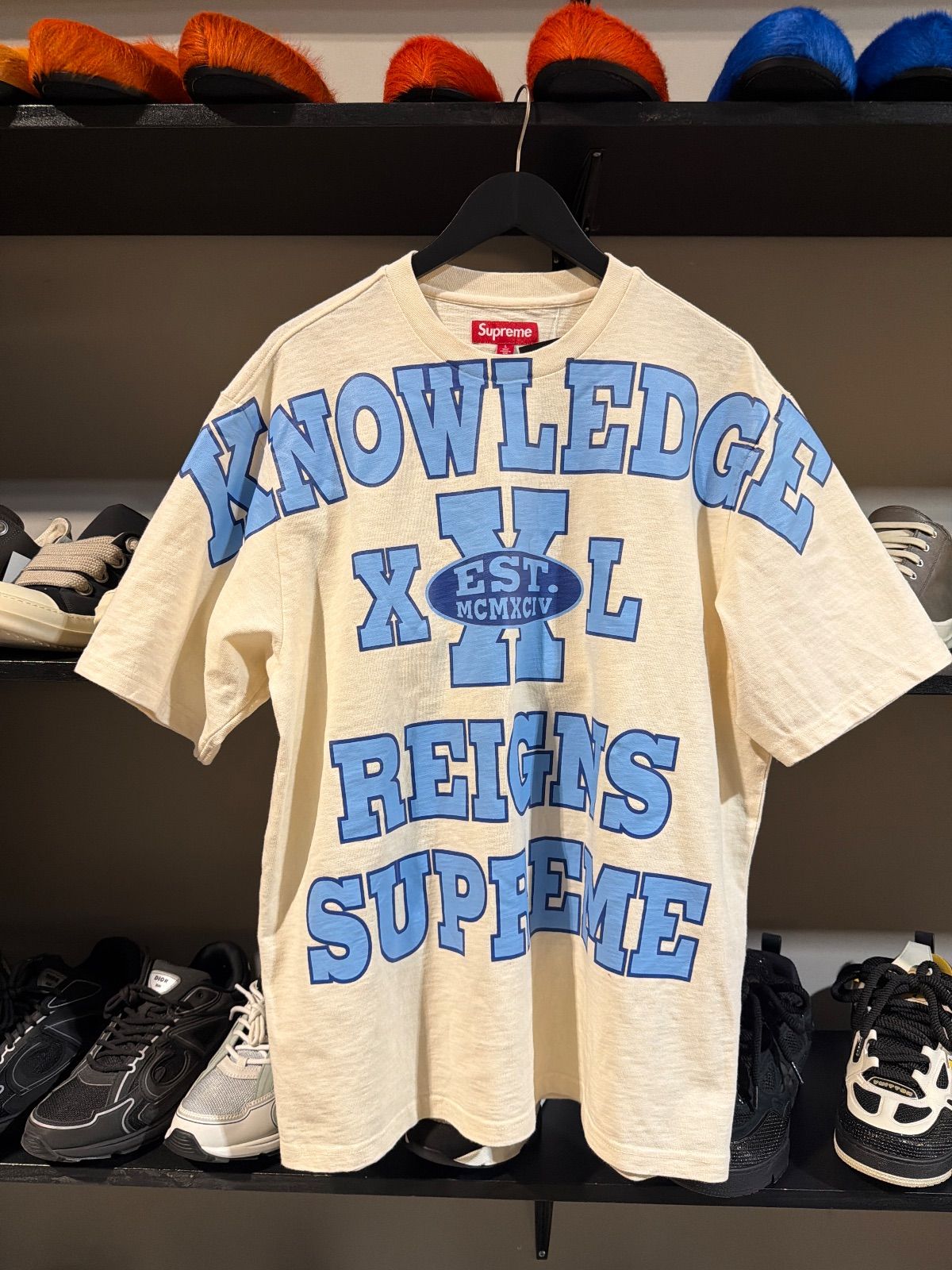 Supreme Knowledge Vlue/Cream Tee