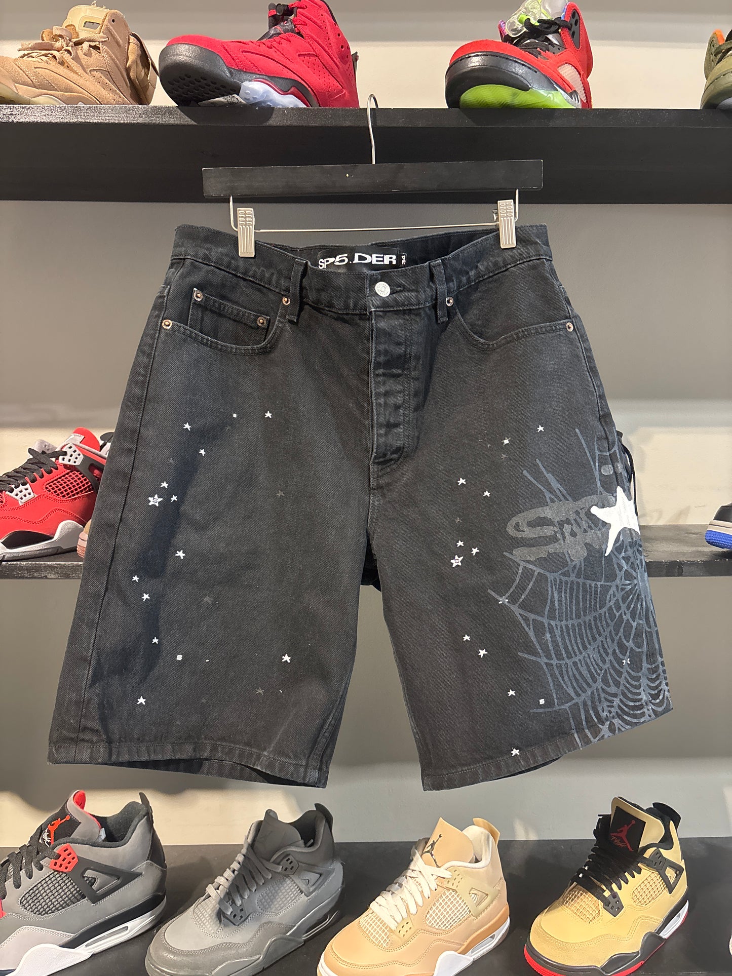 Sp5der Heavy Web Denim Shorts Black