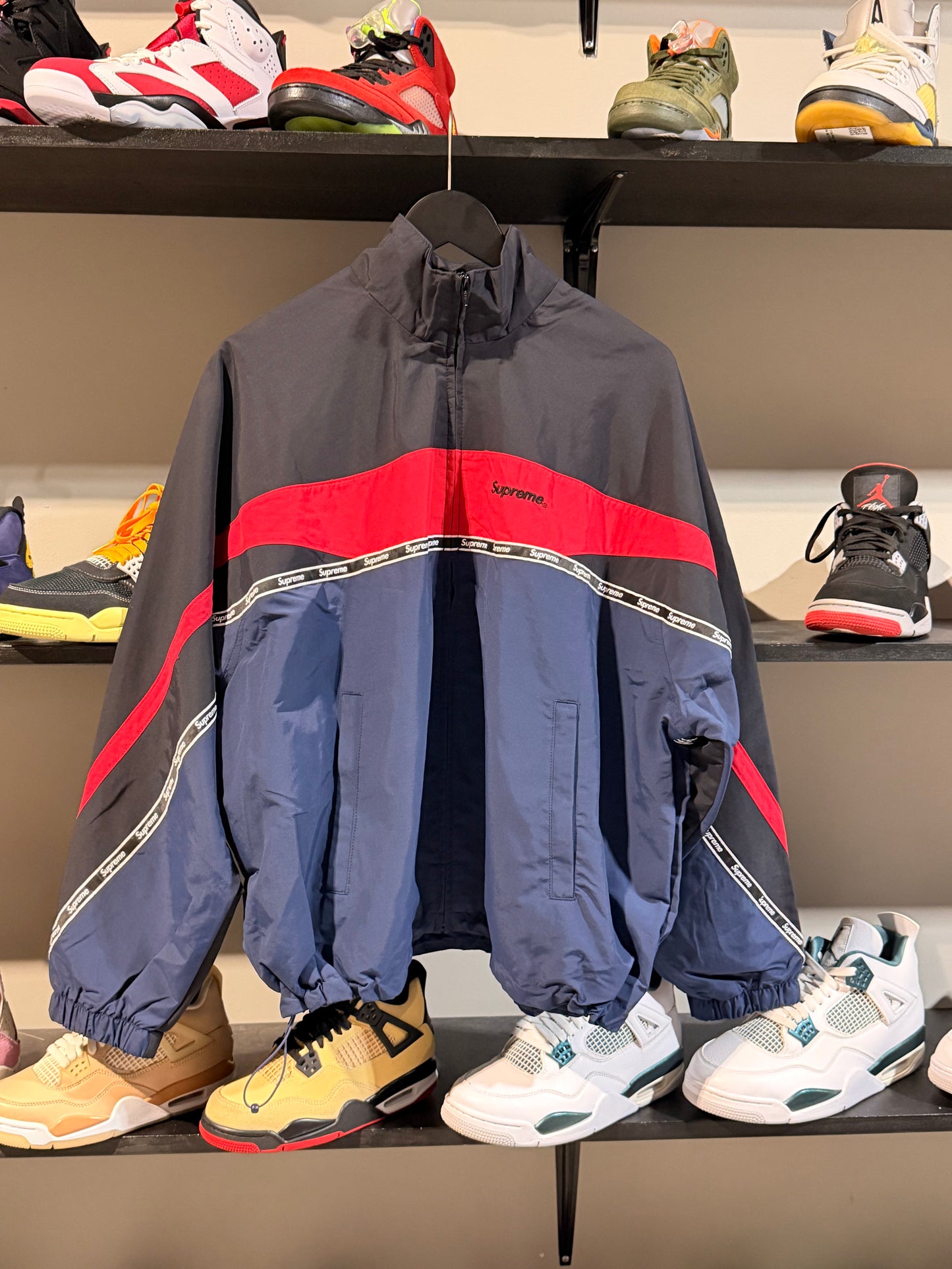 Supreme Logo Taping Track Jacket Black/Navy/Red