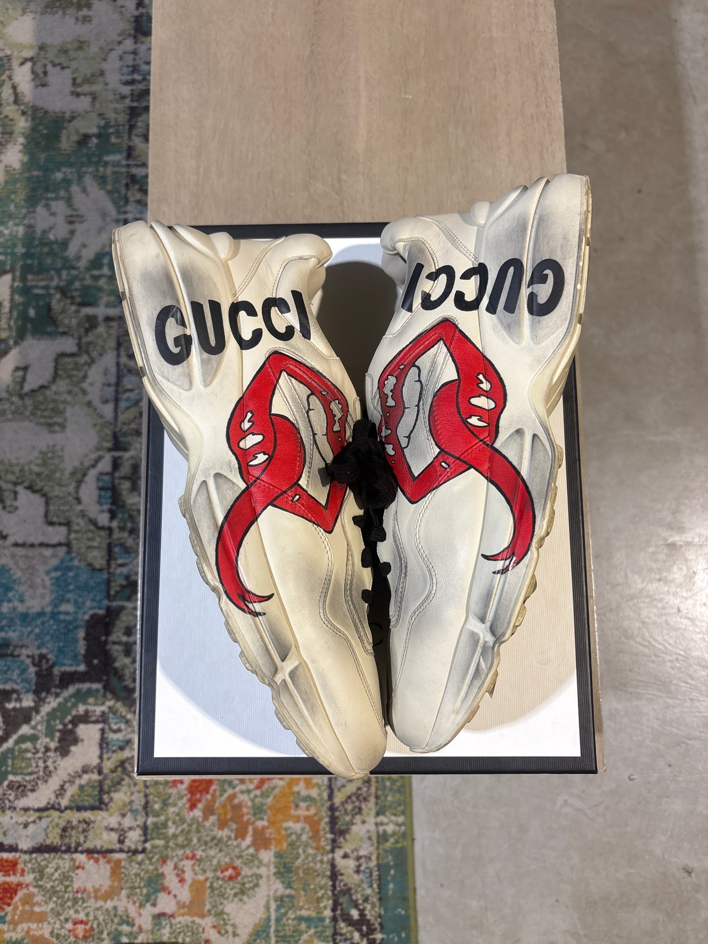 Cream and Red Gucci Sneaker Used Sz 13