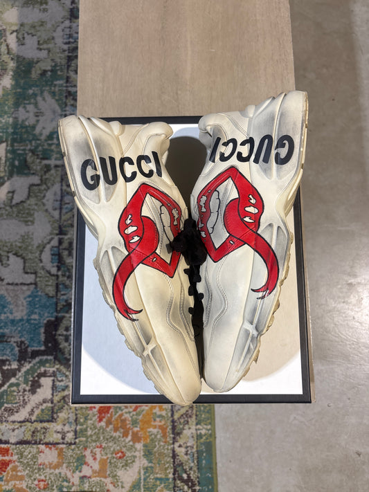 Cream and Red Gucci Sneaker Used Sz 13