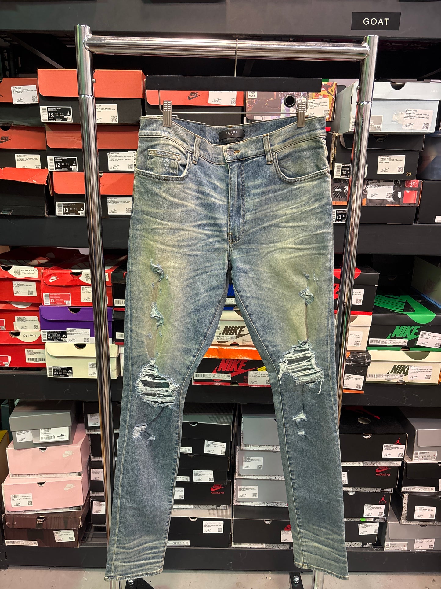 Amiri Distressed Blue Skinny Jeans
