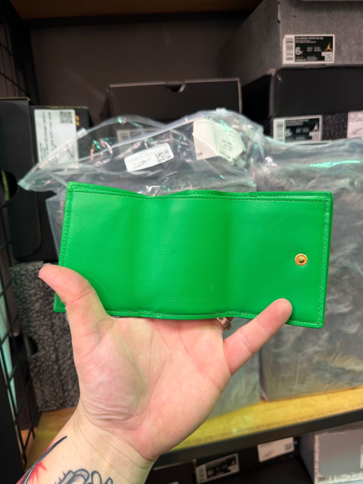 Bottega Venetta Green Woven Wallet