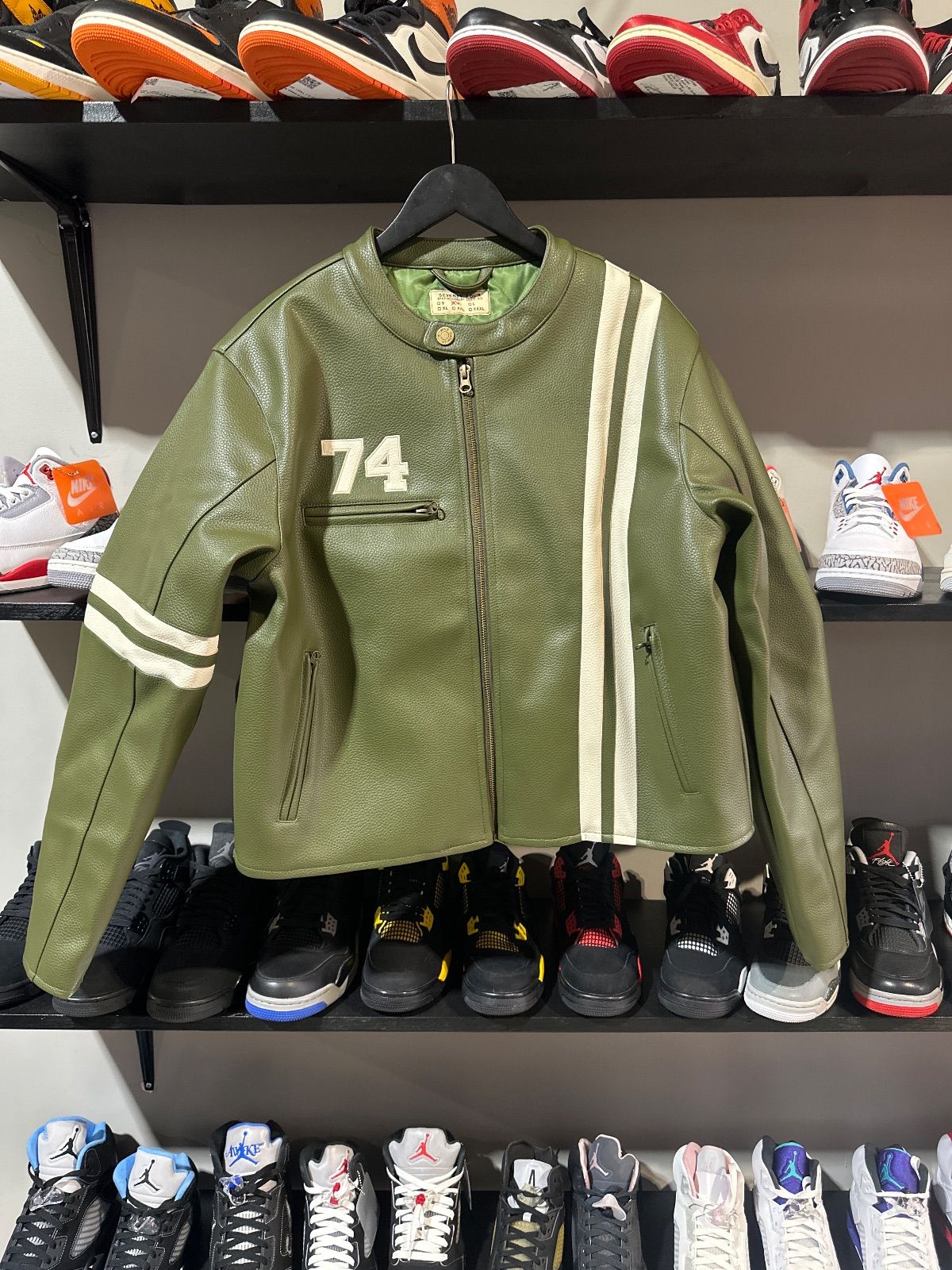 74 Is War Olive Leather Jacket