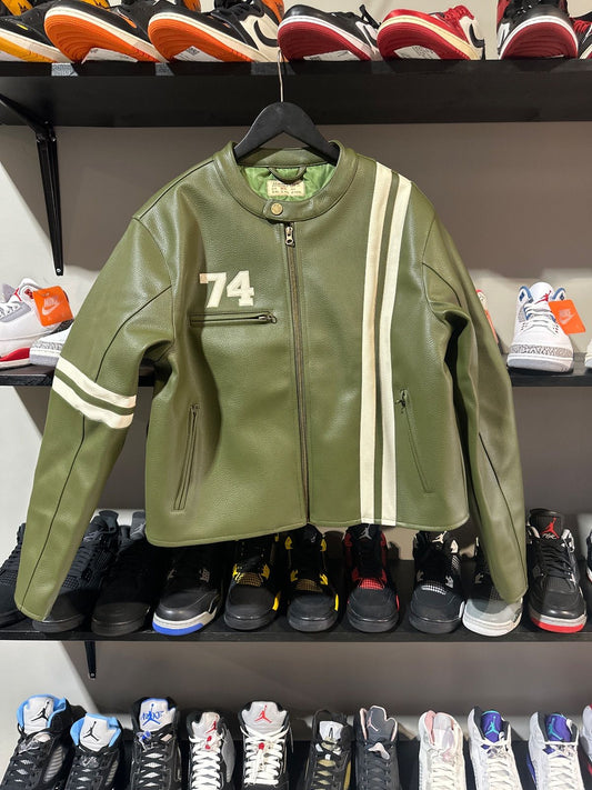 74 Is War Olive Leather Jacket