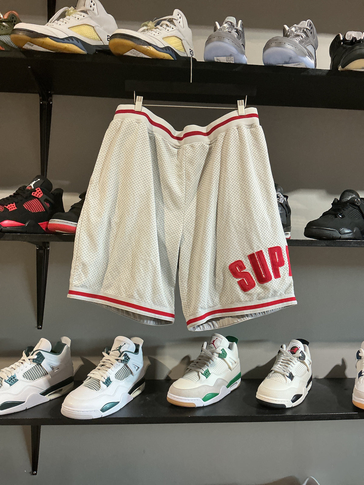 Supreme Grey/Red Basketball Shorts - Pre-Owned