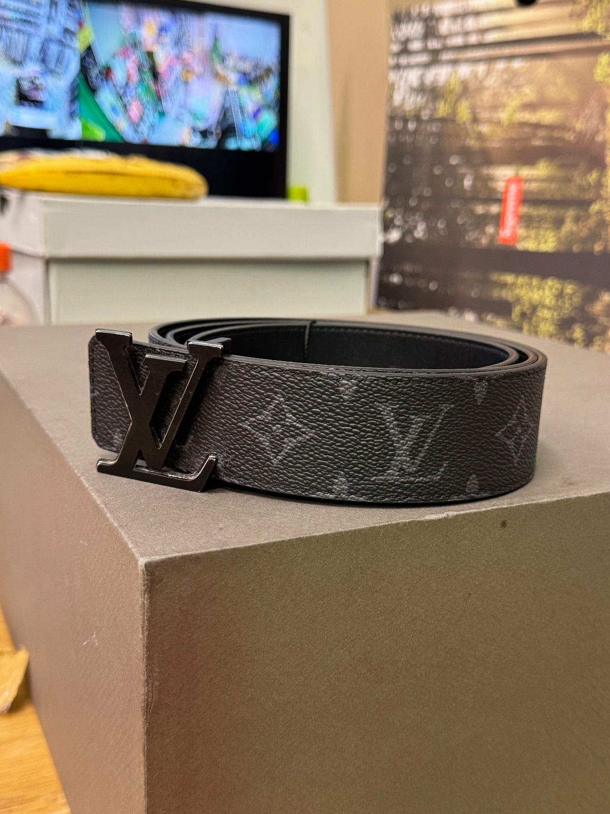 Louis Vuitton Stacked Logo Black Monogram Belt
