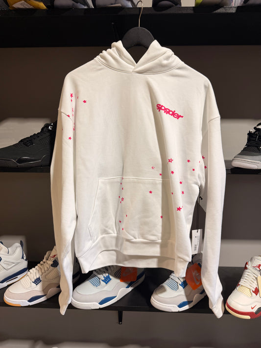 Sp5der Fractured Logo White/Pink Hoodie