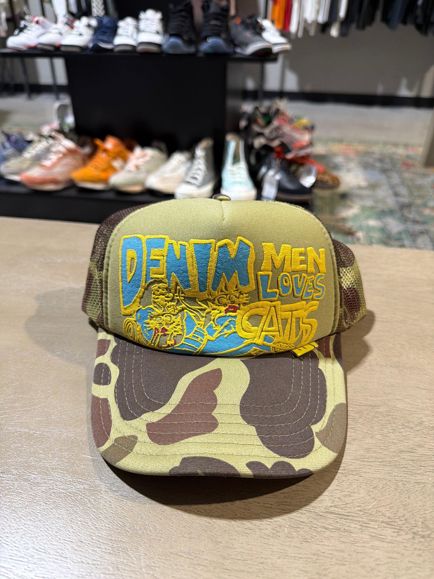 Kapital Army Green Trucker Hat Camo Brim