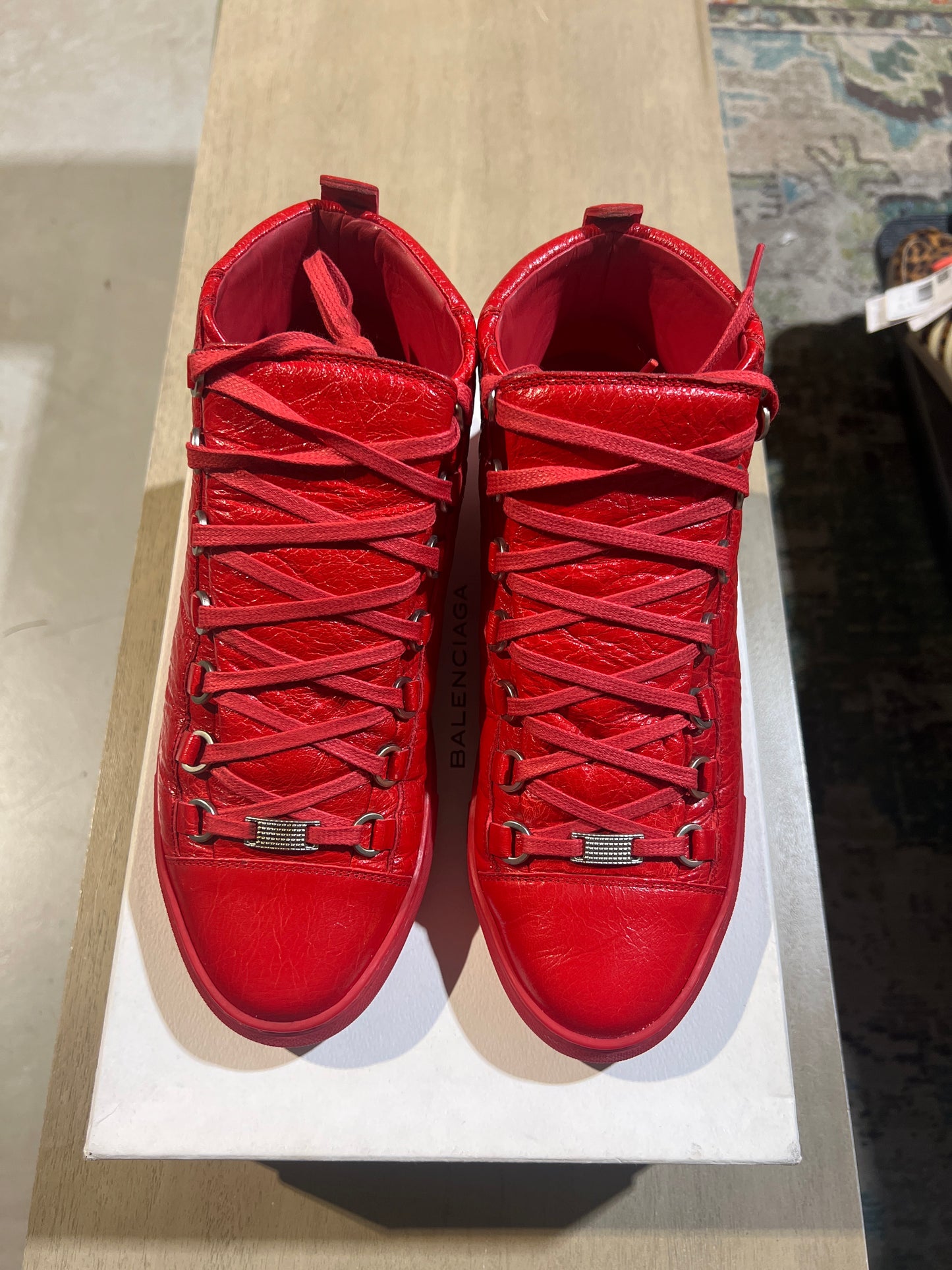 BALENCIAGA ARENAS RED ON RED LEATHER