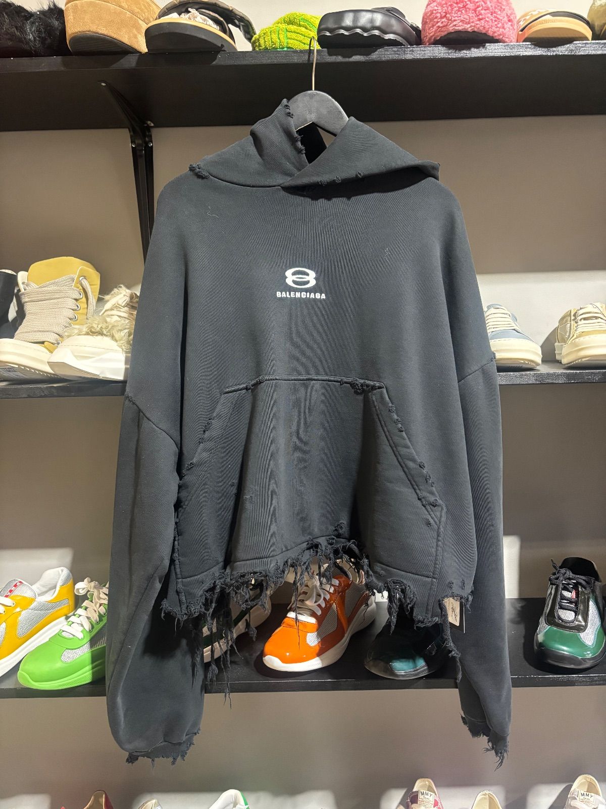 Balenciaga Unity Logo Hoodie Distressed Black