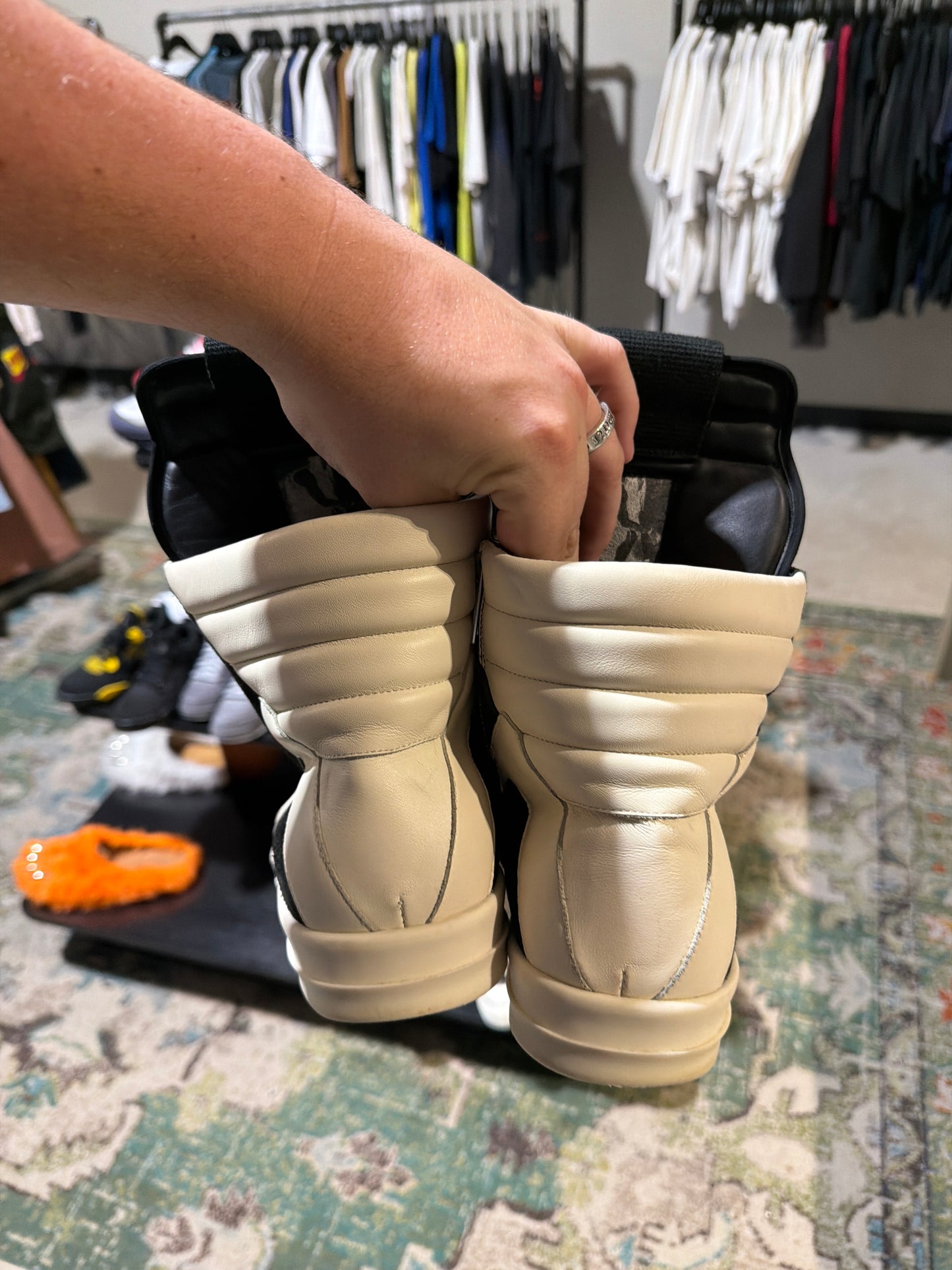 Rick Owens Geobasket Black/White Suede Sz 11 NB