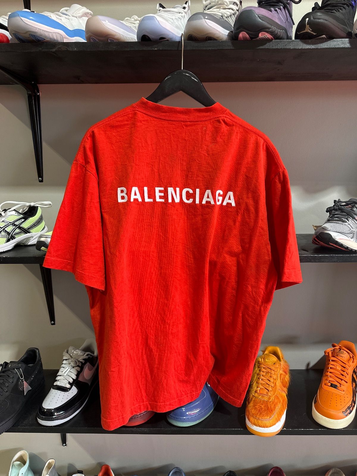 Red Balenciaga Spellout Tee